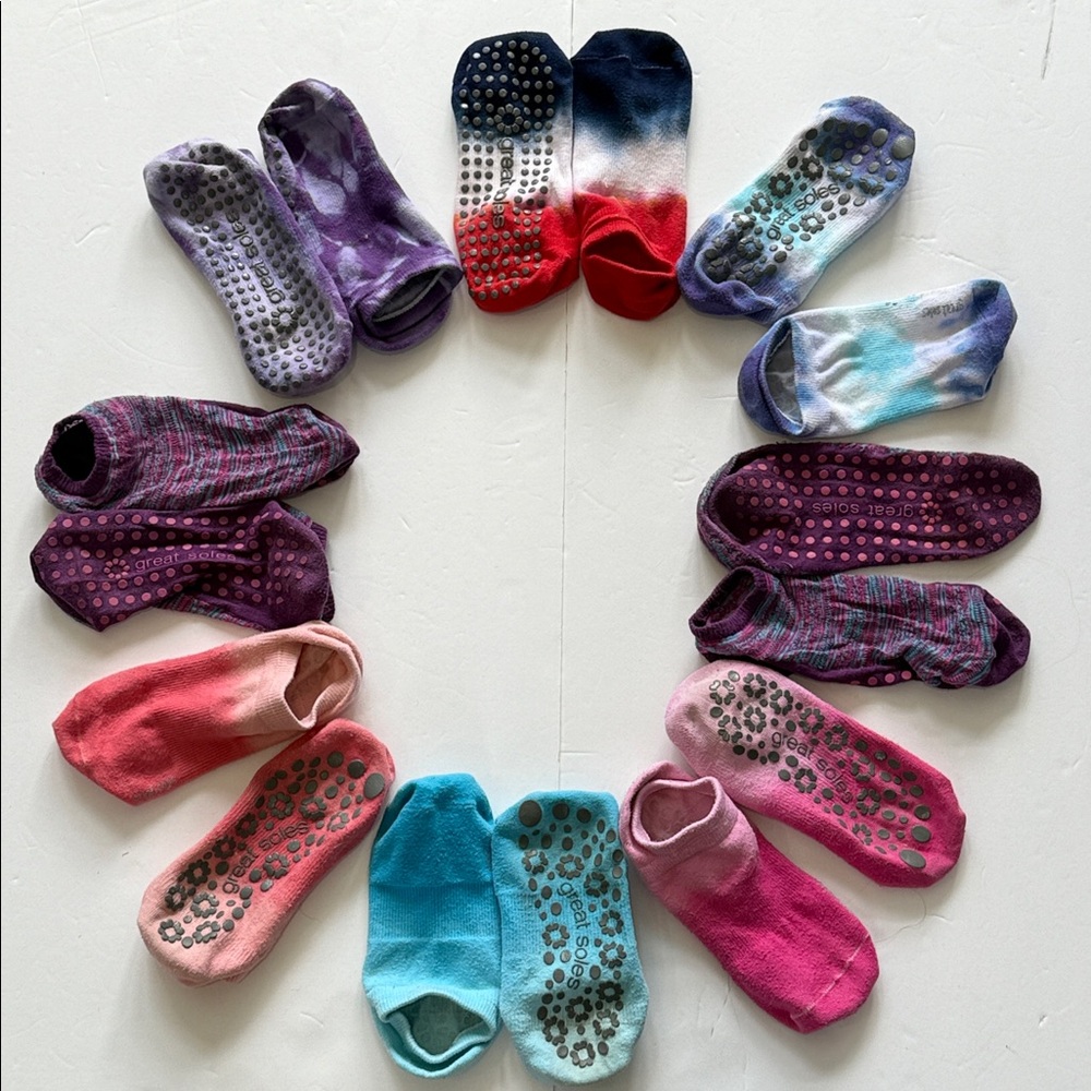 Great Soles Pilates Non-Slip Ankle Socks Multi-Colored Tie-Dyes-Set of 9